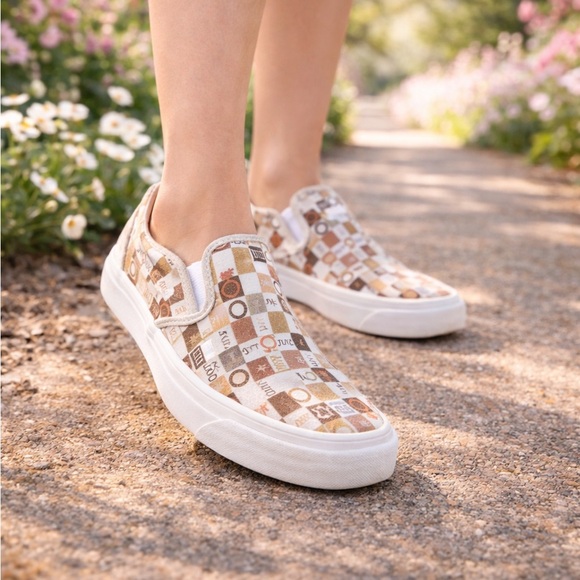 Vans Shoes - Stylish Brown and White Women's Vans Slip-On Shoes